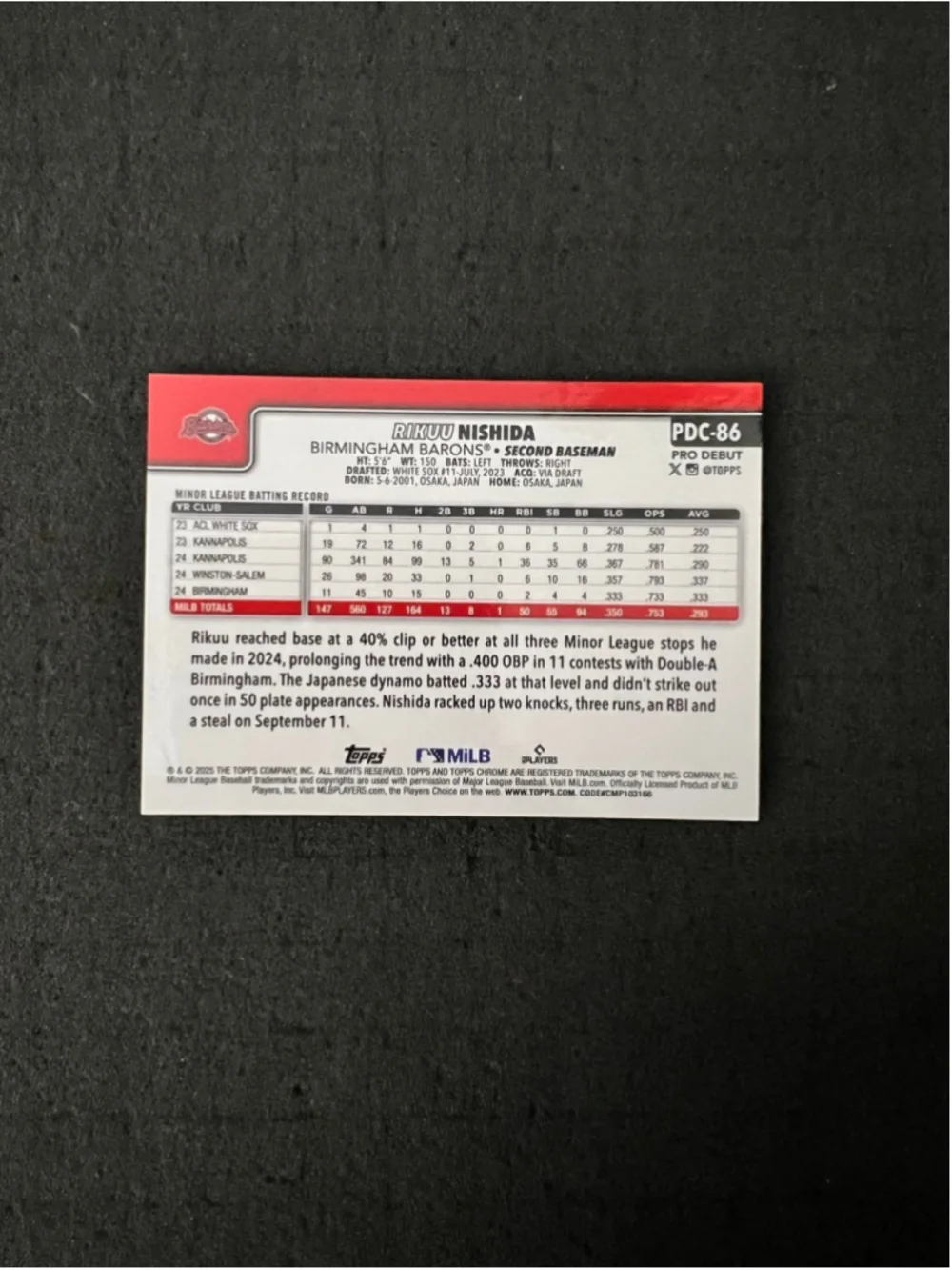 Rikuu Nishida - 2025 Topps Pro Debut Chrome - Gold Mini Diamond #20/50 - Picture 2 of 2